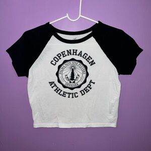 Black and white Copenhagen athletic dept hollister cropped baby tee size s